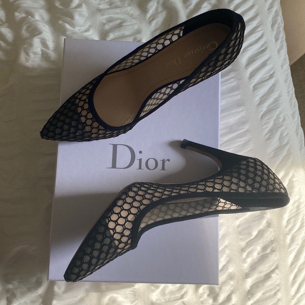 Dior black mesh stiletto heels